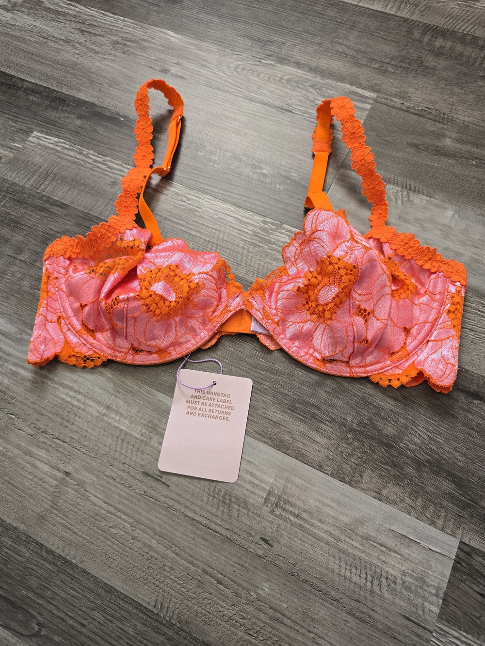 Savage X Fenty Pink and Orange Floral Underwire Bra, 36C